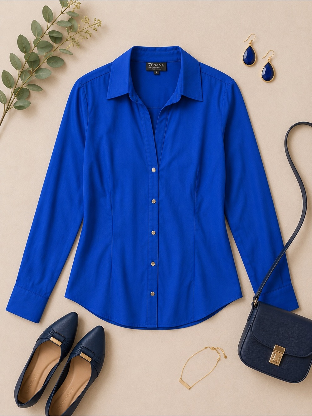 New York & Company Cobalt Blue Button-Down Blouse Size Medium NWT